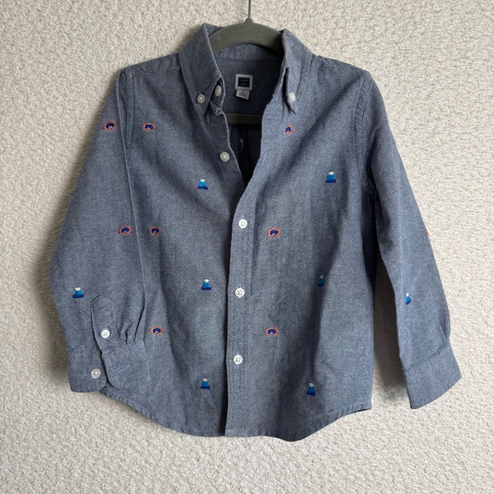 Janie and Jack Blue Button Down Shirt with Red and Blue Accents